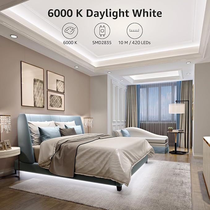 Lepro LED Strip Light, 32.8Ft Dimmable Vanity Lights, 6000K Super Bright LED Tape Lights, 420 LEDs SMD 2835, Strong 3M Adhesive, Suitable for Home, Kitchen, Under Cabinet, Bedroom, Daylight White