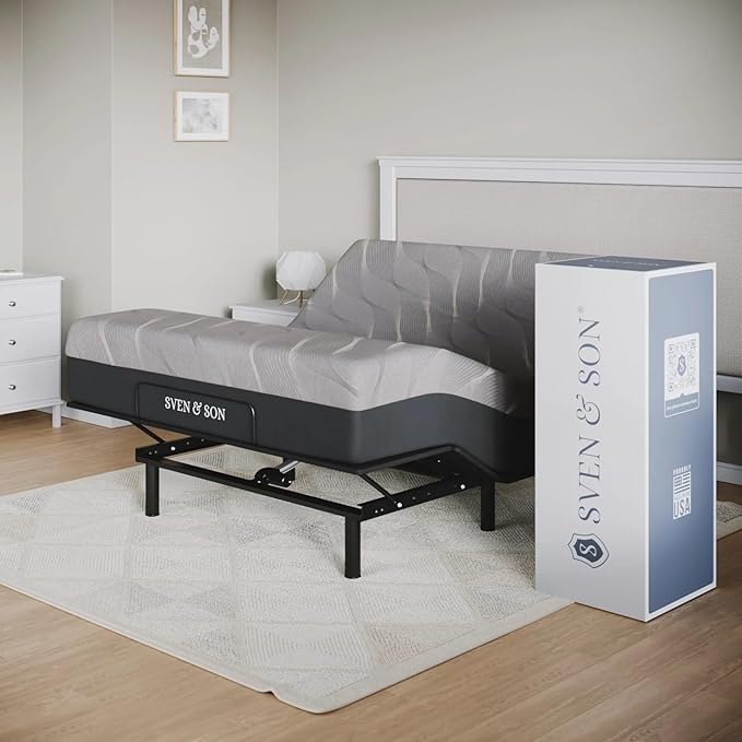 Sven and Son Essential Adjustable Bed Base (Frame) + 10 inch Memory Foam Matt (Firm), Easy Assembly, Head and Foot Lift, Memory Positions, Zero Gravity, Wireless Remote - Queen
