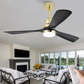 BOJUE 52 Inch Black and Gold Ceiling Fans with Lights and Remote, Solid Wood Fan Blades, Dimmable, Modern Ceiling Fan with Light for Indoor/Outdoor Patio Bedroom