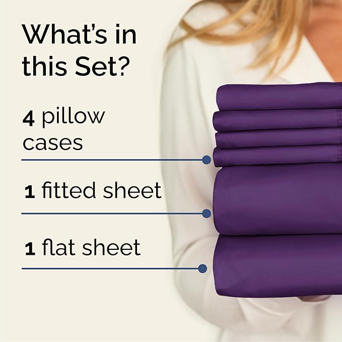 Cal King 6 Piece Sheet Set - Comfy Breathable & Cooling - Ultra-Soft Hotel Luxury Bedding Set with 8-16 Inch Deep Pockets - 1 Flat & 1 Fitted Sheet & 4 Pillowcases - Wrinkle Free & Easy Care - Purple