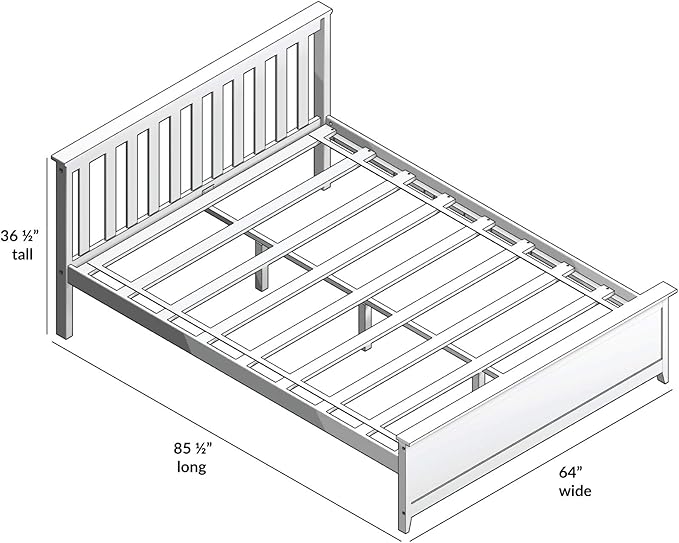 Max & Lily Queen Bed Frame with Slatted Headboard, Solid Wood Platform Bed for Kids, No Box Spring Needed, Easy Assembly, White