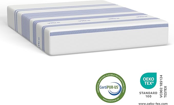 Vibe Gel Memory Foam Mattress, Fiberglass Free 10-Inch CertiPUR-US Certified Bed-in-a-Box, California King, White