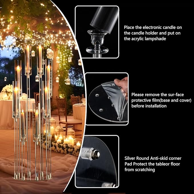 6PCS Clear Candelabra Centerpiece for Wedding,8 Arm Acrylic Candelabra Centerpiece Table 38.5 Tall Floor Candle Holder for Birthday Party Baby Shower Decor candelabros para centros de mesa