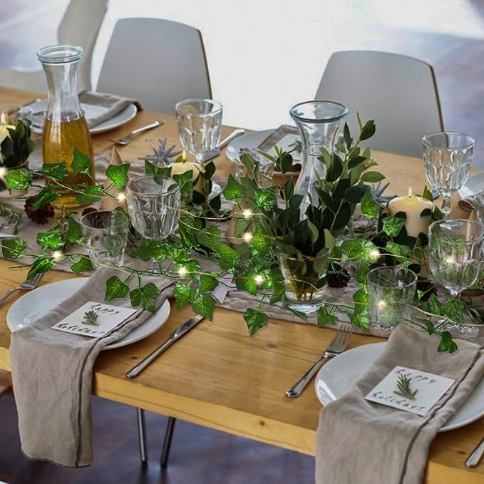 RECUTMS Ivy Fake Vines 24 Pack 173 FT Artificial Vine with 200 LED String Light Leaves Wall Decor Leaf Plants Greenery Garland Hanging Plant for Aesthetic Room Garden Office Wedding Decorations
