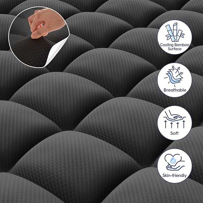 ELEMUSE Dual Layer 3 Inch Memory Foam Mattress Topper Full Size, 2 Inch Cooling Gel Memory Foam Plus 1 Inch Down Alternative Pillowtop Mattress Pad with Cooling Cover, Soft Comfort Support,Black