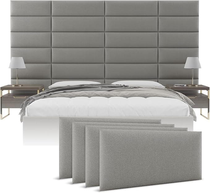 Vänt Upholstered Wall Panels - Queen/Full Size Wall Mounted Headboards - Zigrino Mineral - Set of 4 Panels (Each Individual Panel 30"x11.5")