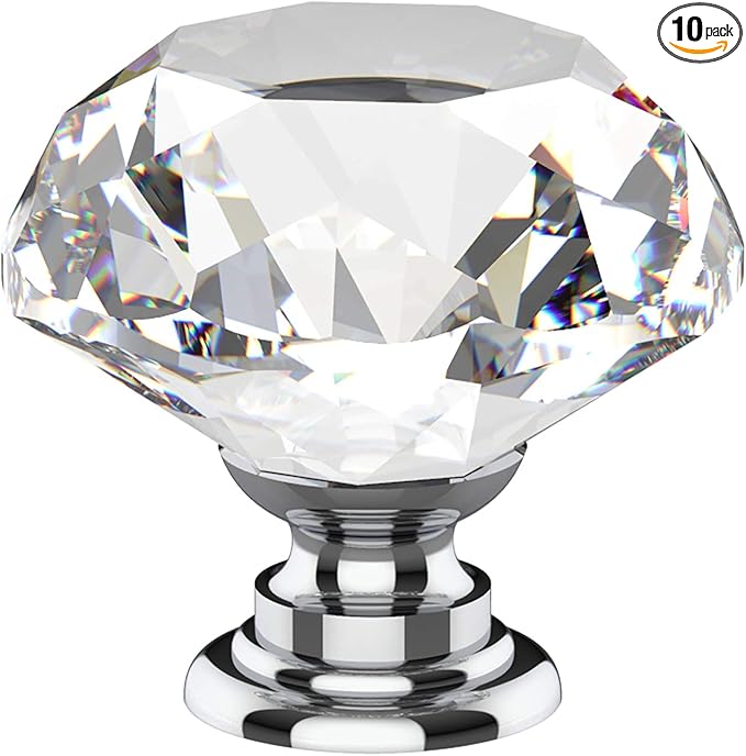 Alzassbg 10 Pack Clear Crystal Drawer Knobs, 1-1/5 Inch(30mm) Diameter Cabinet Knobs Glass Diamond Crystal Knobs for Drawers AL1001