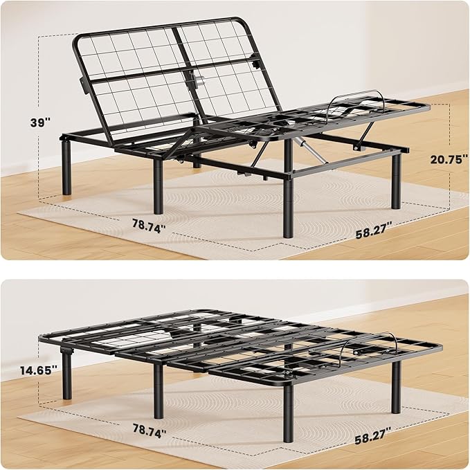 Marsail Queen Adjustable Bed Base Frame with 4 Height Options, Independent Head and Foot Incline, 4 USB Ports and 5 Min Assembly for Lounging, Reading, Reduce Snoring and Acid Reflux