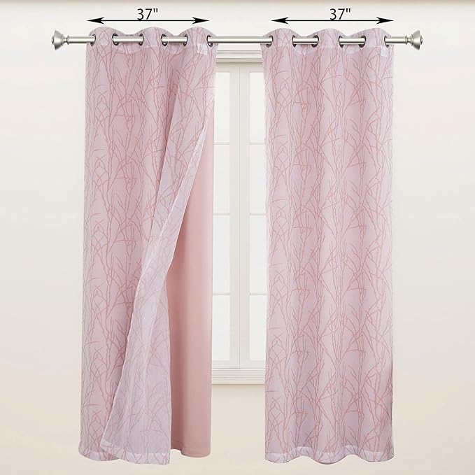 BONZER Mix and Match Curtains - 2 Pieces Branch Print Sheer Curtains and 2 Pieces Blackout Curtains for Bedroom Living Room Grommet Window Drapes, 37x63 Inch/Panel, Blush, Set of 4 Panels