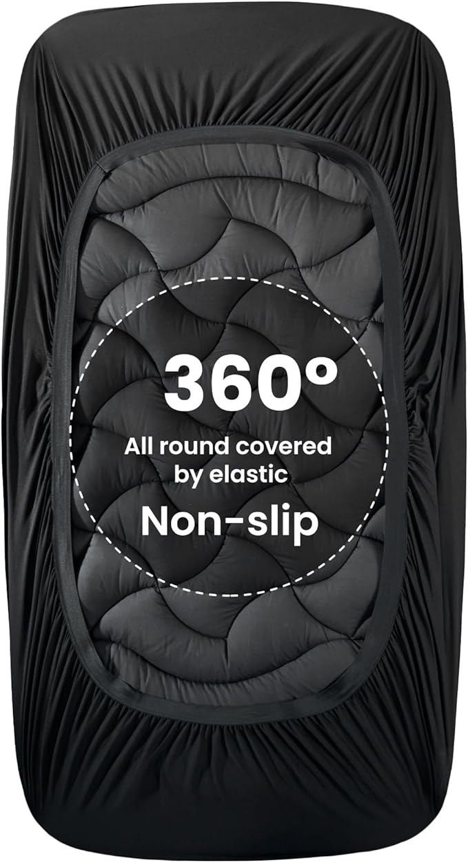 SLEEP ZONE Twin XL Cooling Mattress Topper for College Dorm, Premium Zoned Cool Mattress Pad Cover, Padded Mattress Protector Breathable Washable, Deep Pocket 8-21" (Black, Twin XL)