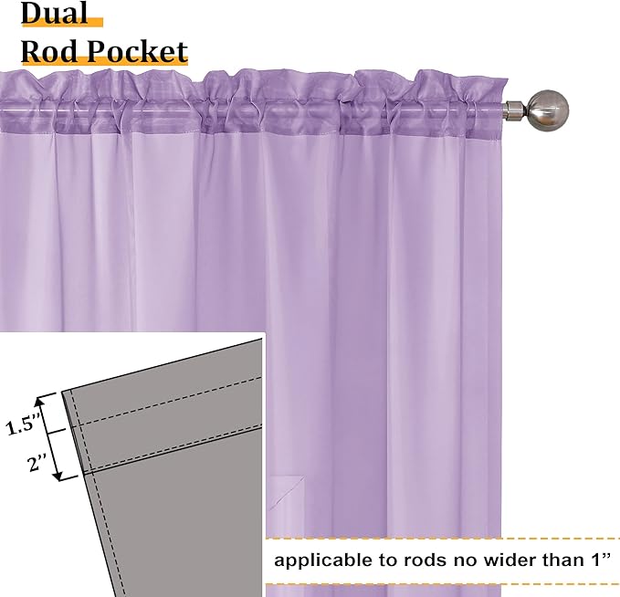 Aiyufeng Light Purple Sheer Curtain Panels Pair Sold 84 Inch Length, Light Filtering Window Curtain Drapes Treatment for Kitchen, Bedroom/Children Room, Voile Top Dual Rod Pocket, 40x84", Pack of 2