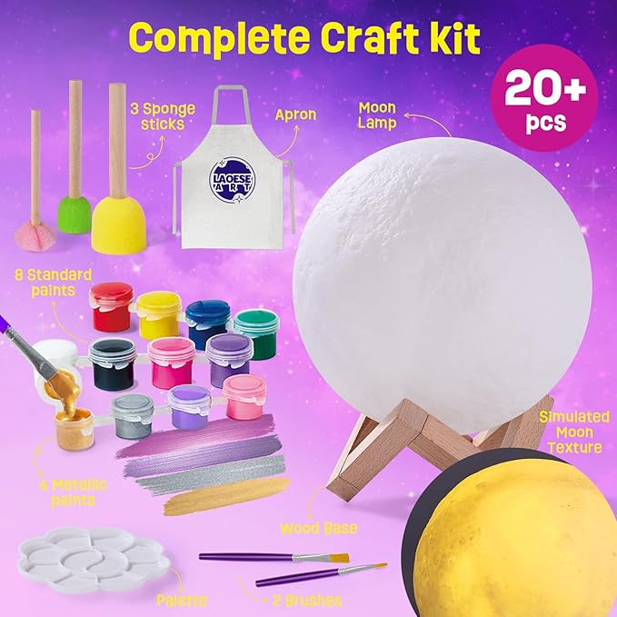 Paint Your Own Moon Lamp Kit, Cool Gifts DIY 3D Moon Night Light, Arts and Crafts for Kids Ages 8-12, Space Art Supplies Craft Kits, Girls Boy Birthday & Christmas Gifts Ages 3 4 5 6 7 8 9 10 11 12+