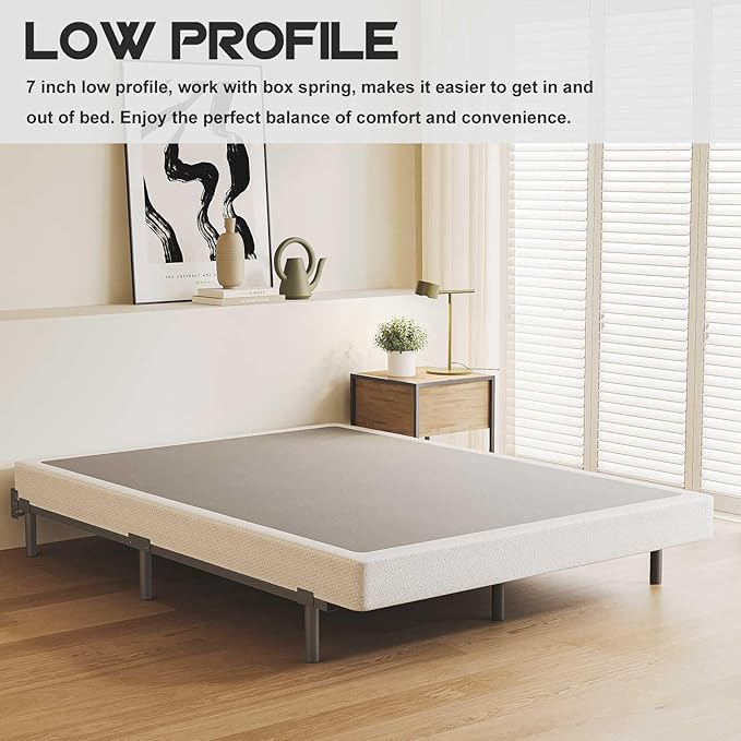 7 Inch Full Metal Bed Frame, Compatible with Most Brand Box Spring Or Mattress, 9-Leg Support Metal Bed Base, Noise-Free, Easy Assembly, Black