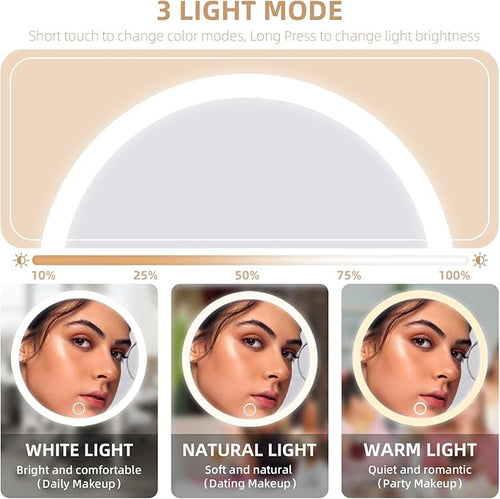 20X Magnifying Mirror with Light, Large 6inch Lighted Magnified Mirror 20x with 3 Suction Cups and 360° Table Stand, Rechargeable 3 Colors Dimming Vanity Makeup Mirror with Tweezers & Scissors