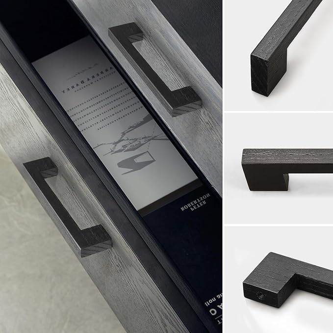 Black Square 5 in 2 pcs Wooden Drawer Pulls Handle pulls for cabinets Kitchen Cabinet Drawer pulls Cabinet Door Pull