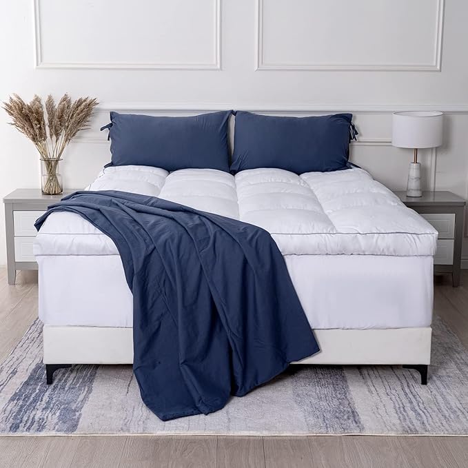 Marine Moon Mattress Topper Twin Plush Pillow Top Mattress Pad/Bed Topper, Fluffy Mattress Pad, Hotel Quality Down Alternative Pillow Topper