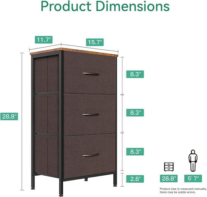 AODK Dresser for Bedroom Nightstand Small Dressers Chest of Drawers End Table for Living Room, Closet Dresser with 3 Storage Drawers Organizer Clothes, Brown