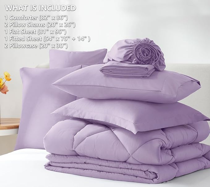 CozyLux Full Size Comforter Sets Light Purple - 7 Pieces Lavender Bed in a Bag Full, Luxury Soft Bed Set for All Seasons, Bedding Set with Down Alternative Comforter, Sheets, Pillowcases & Shams