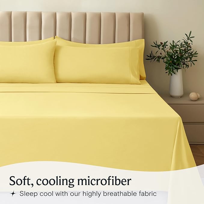 LuxClub 3 PC Sheet Set Bed Sheets Deep Pockets 16" Eco Friendly Wrinkle Free Cooling Machine Washable Hotel Bedding Silky Soft - Lemon Twin