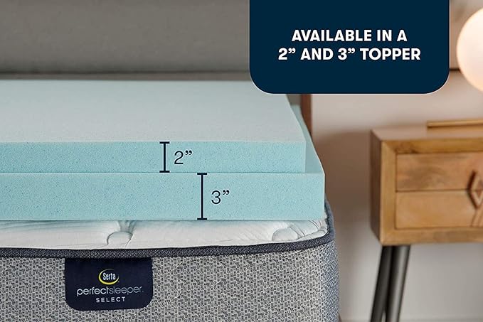 Serta ThermaGel Cooling, Pressure-Relieving Memory Foam Mattress Topper, 3 Inch, Twin Blue