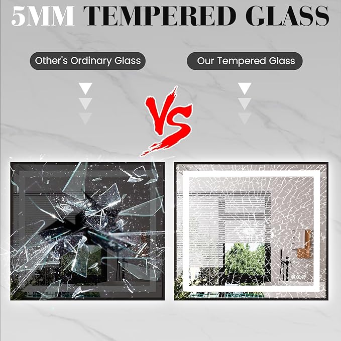 LED Bathroom Mirror,40"x32" Mirror with Black Frame, Front Light and Backlit, Stepless Dimmable, Anti-Fog, Shatter-Proof, Memory, 3 Colors, LED Vanity Mirror