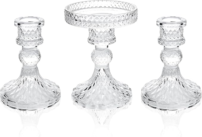 Unity Candle Holder - Glass Candle Holders for Pillar Candles Taper Candles, Glass Candlestick Holders Set of 3, Decorative Clear Glass Candlestick Holder for Wedding Table Dinning Church Centerpiece