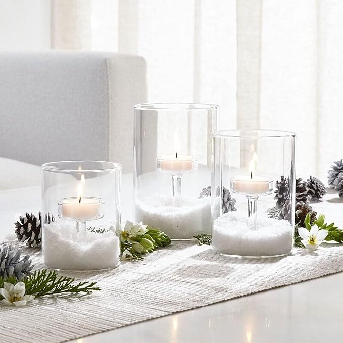 Glass Hurricane Candle Holder, 3pcs Clear Cylinder Candle Holders Bulk for Pillar Candles, Open Ended Glass Candle Pedestal for Wedding Centerpieces Tables, Party, Event(No.01)