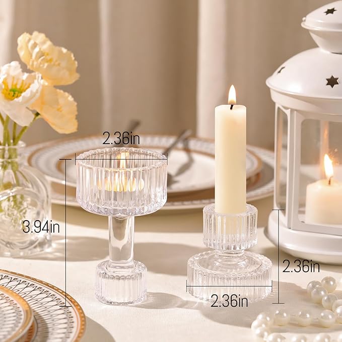 Candlestick Holders Bulk, 6 Pcs Clear Combination Candle Holders Set, Crystal Candle Holders for Wedding, Table Centerpiece, Home Decoration