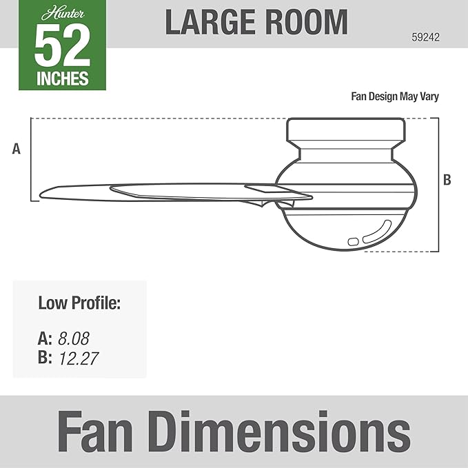 Hunter 52 inch Indoor Ceiling Fan with LED Light and Remote Control - White Modern Ceiling Fan, Low Profile Mount, 4 Blades, For Bedroom, Living Room, or Kitchen, Quiet - Dempsey 59242, Fresh White