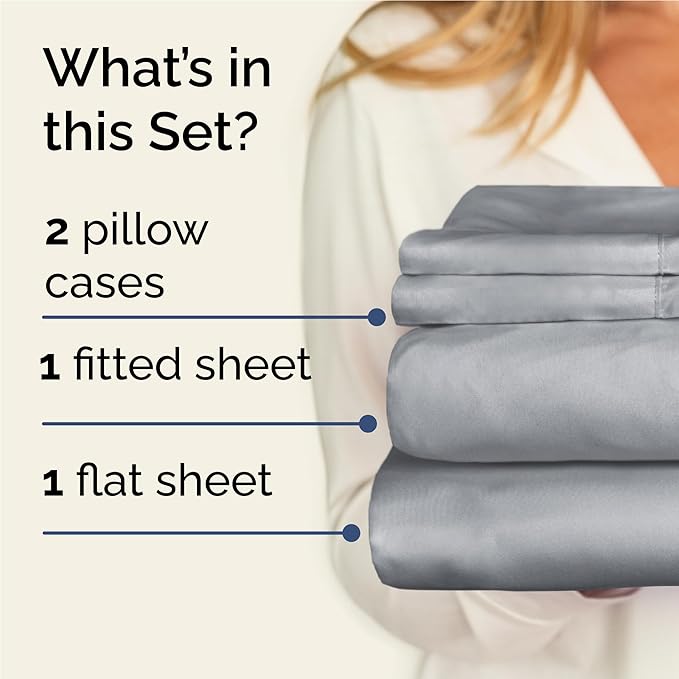 Twin XL 4 Piece Sheet Set - Comfy Breathable & Cooling - Ultra Soft Hotel Luxury Bedding Set w/ 8-16 Inch Deep Pockets - 1 Flat & 1 Fitted Sheet & 2 Pillowcases - Wrinkle Free & Easy Care - Steel Blue