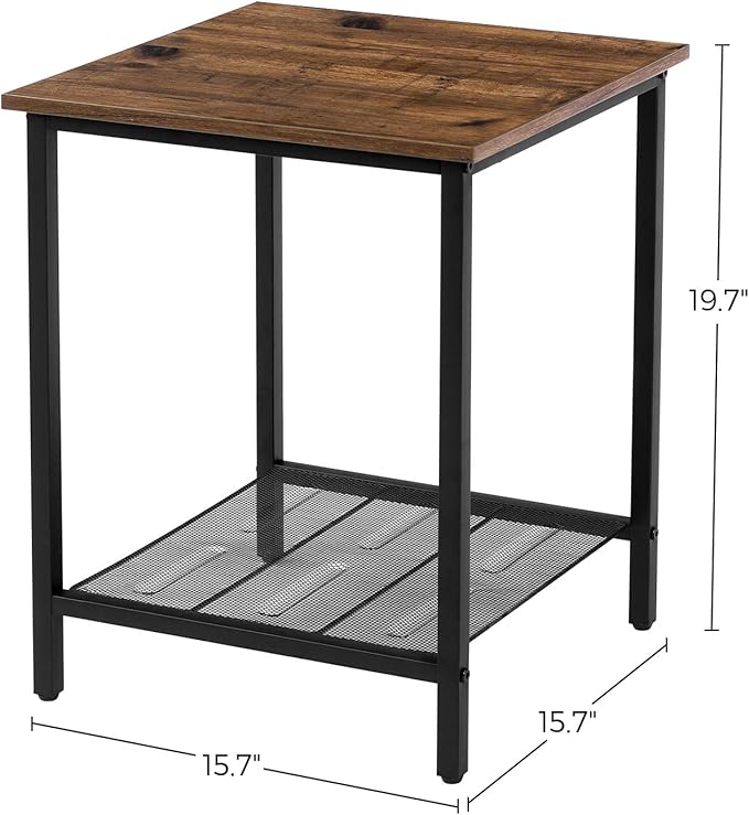 VASAGLE End Table Set of 2, 2-Tier Nightstands Side Table Night Stand Bedside Desk for Small Space in Living Room, Bedroom, Steel Frame, Easy Assembly, 2-Pack, Chestnut Brown, ULET202B17