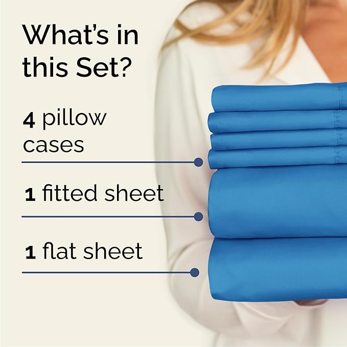 Cal King Sheet Set 6 Piece - Bed Sheets California King Size - Soft Hotel Luxury Bedding - Cooling, Comfy & Breathable - 1 Flat, 1 Fitted & 4 Pillowcases w/ Deep Pockets - Wrinkle Free - Denim Blue