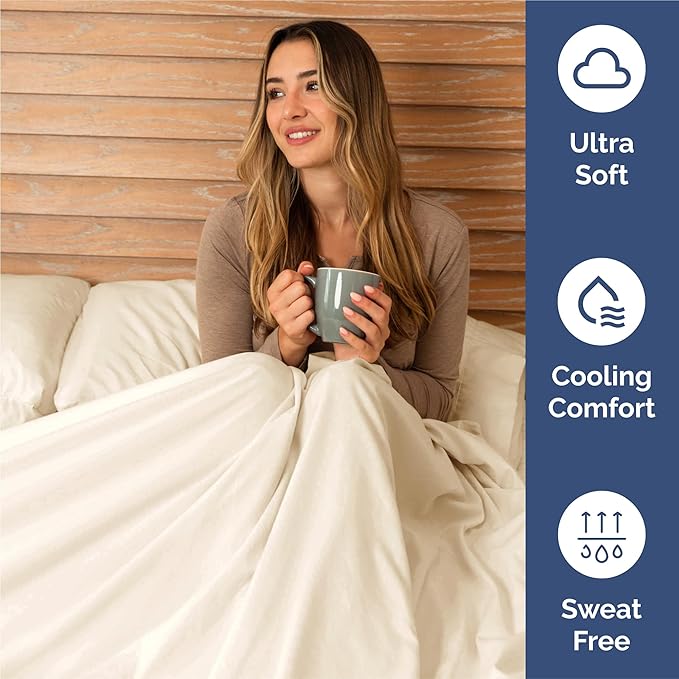Twin XL Sheets Set 6 Piece - Includes 2 Pillowcases - Bed Sheets Twin XL Size - Soft Hotel Luxury Bedding - Cooling, Comfy & Breathable - 1 Flat & 1 Fitted & 2 Pillowcases w/ Deep Pockets - Off White