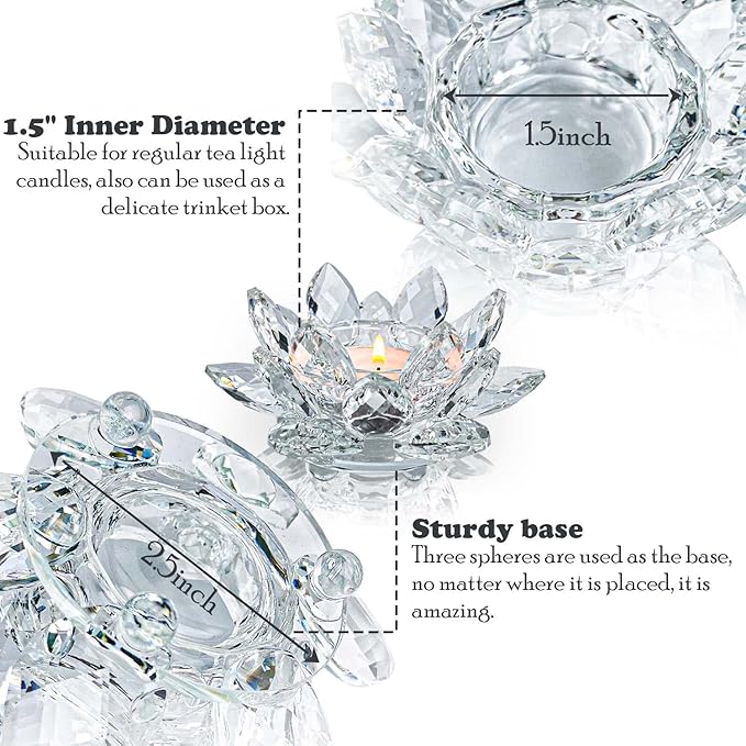 Crystal Lotus Flower Tealight Candle Holders/Glass Tea Light Candlestick Decor Decoration for Christmas Home Wedding Party… (Clean 1pc)