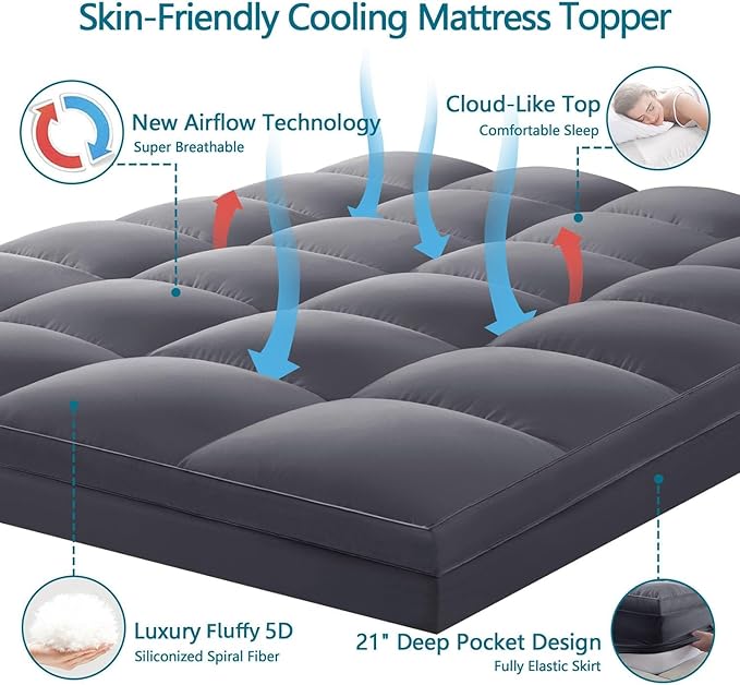 CHOKIT Twin XL Mattress Topper, College Dorm Extra Thick Pillow Top Mattress Pad for Back Pain Relief, Cooling Bed Topper Mattress Cover with 8-21 Inch Deep Pocket