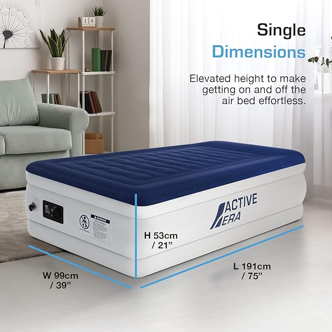 Active Era 21" Twin Air Mattress with Built-in Pump & Raised Pillow - Heavy Duty Puncture Resistant, Waterproof Blow Up Bed