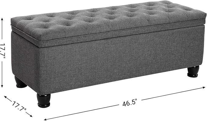 SONGMICS Storage Ottoman, Storage Bench, Tufted Entryway Bedroom Bench, 17.7 x 46.5 x 17.7 Inches, Hinges Easy Lid Operation, Wooden Legs, Linen-Look Cover, Loads 330 lb, Dark Gray ULOM070G01