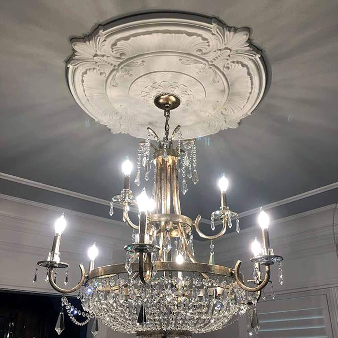 12 1/2"OD x 3 7/8"ID x 3/4"P Bradford Ceiling Medallion (Fits Canopies up to 6 5/8"), Hand-Painted Frost