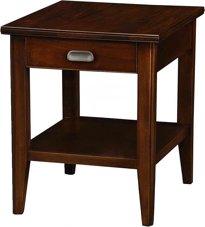 Leick Home Laurent End Table, Solid Wood, 1 Storage Drawer, Bottom Display Shelf, Easy-Assembly, For Living Room/Bedroom, Chocolate Cherry, 20.0 in. L x 24.0 in. W x 24.0 in. H, 10507