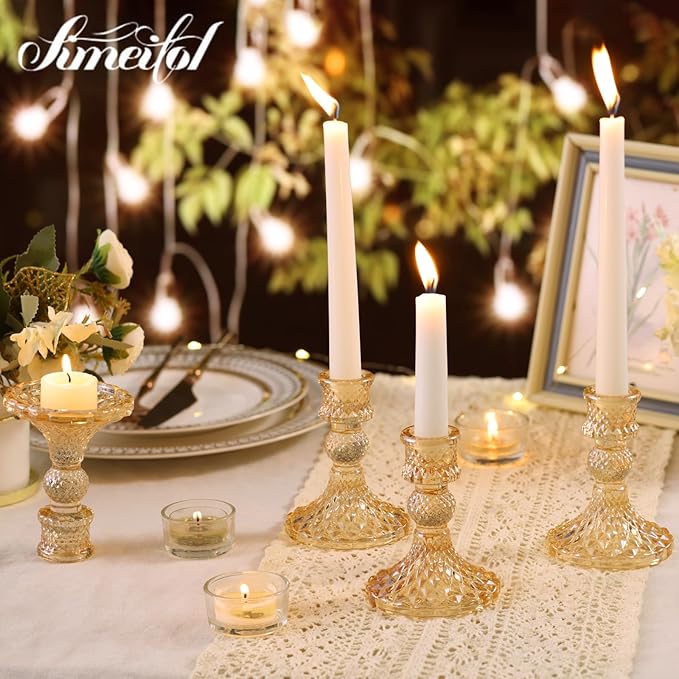 Gold Candle Holder Set of 12, Glass Taper Candle Holders, Gold Candlestick Holders, Candle Stick Holder for Table Centerpieces, Wedding, Christmas & Home Decor