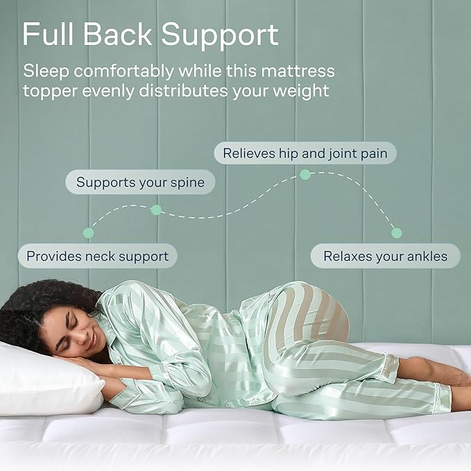 Cloud-Like King Mattress Topper - 100% Cotton Top Mattress Pad for Back Pain Relief - Breathable & Naturally Cooling for Hot Sleepers, White