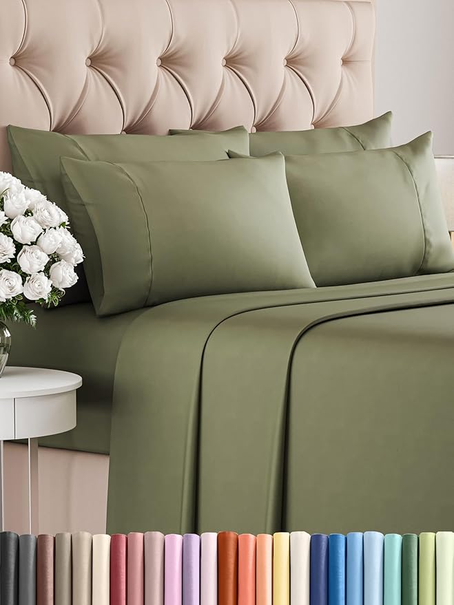Full 6 Piece Sheet Set - Comfy Breathable & Cooling - Ultra-Soft Hotel Luxury Bedding Set with 8-16 Inch Deep Pockets - 1 Flat & 1 Fitted Sheet & 4 Pillowcases - Wrinkle Free & Easy Care - Sage Green