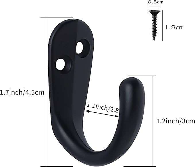 IBosins 15PCS Coat Hooks Wall Mounted Single Prong Robe Hook for Hanging Towel Hooks with 30 Screws for Bags, Hat, Cap, Scarf, Cup (Black)