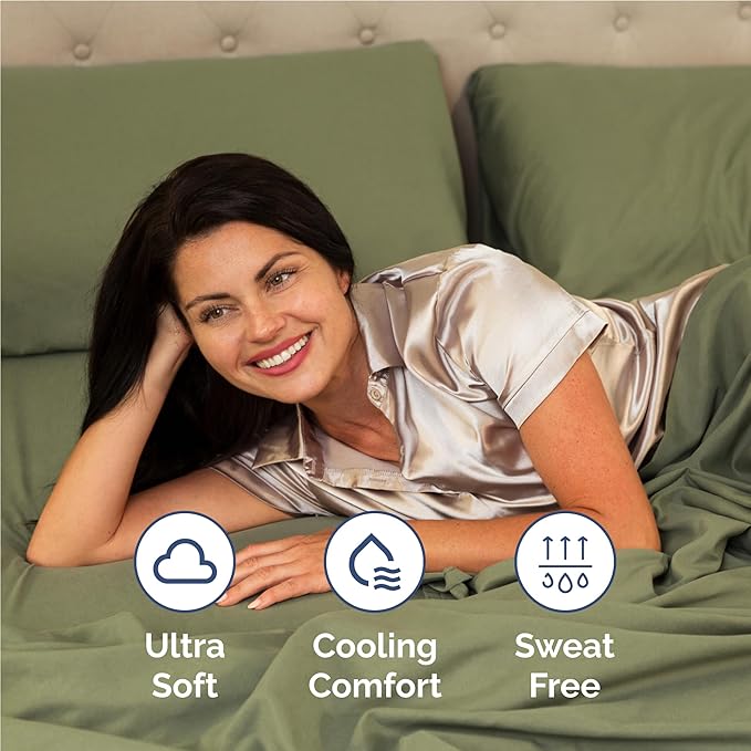 Full 6 Piece Sheet Set - Comfy Breathable & Cooling - Ultra-Soft Hotel Luxury Bedding Set with 8-16 Inch Deep Pockets - 1 Flat & 1 Fitted Sheet & 4 Pillowcases - Wrinkle Free & Easy Care - Sage Green
