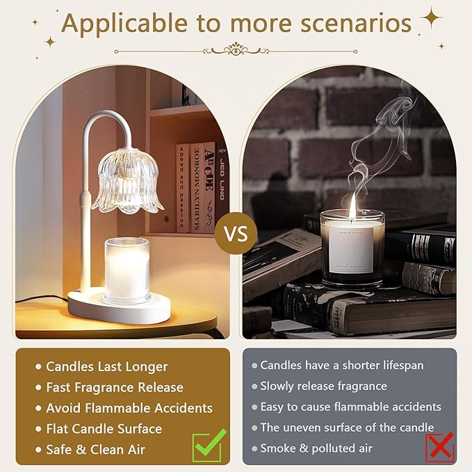 Candle Warmer Lamp Electric Timer - Flower Candle Lamps Height Adjustable Home Bedroom Decor House White