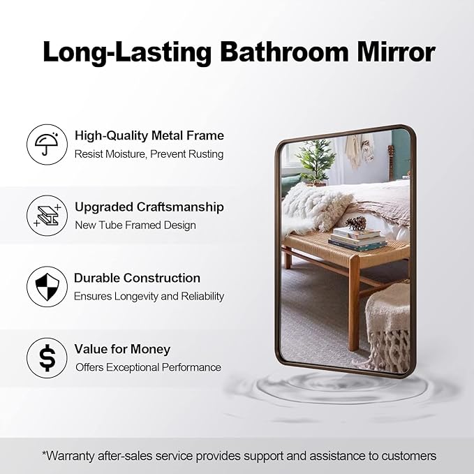 ANDY STAR Bronze Bathroom Mirror, 30x36 Inch Oil Rubbed Bronze Mirror, Bronze Mirrors for Wall, Bronze Vanity Mirror Metal Framed, Iron Tube, 1’’ Deep, Wall-Mounted Horizontally/Vertically