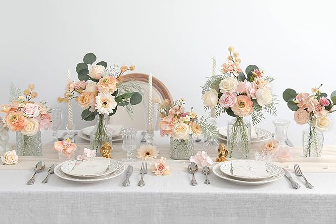 Artificial Flowers Combo for DIY Centerpieces Arrangements Wedding Bouquets Centerpieces Arrangements Party Baby Shower Home Decorations (Nude Champagne)