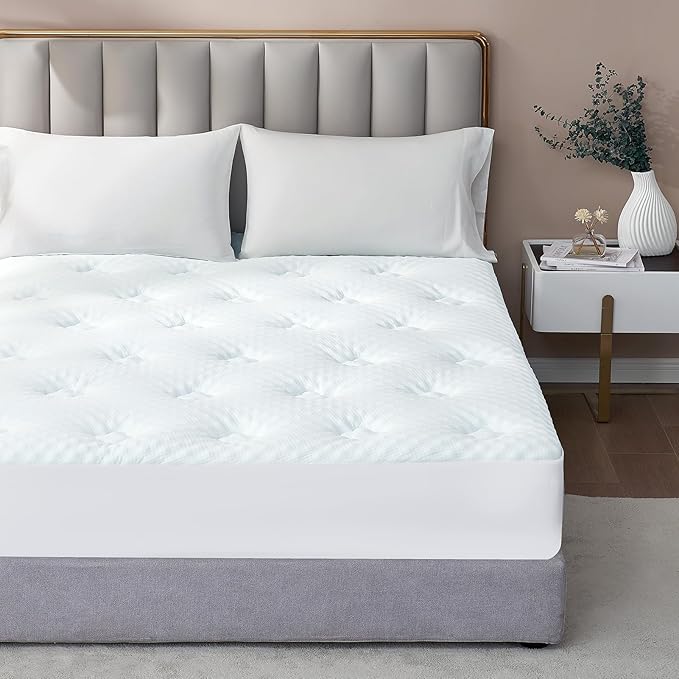 Hansleep Queen Mattress Topper Viscose Derived from Bamboo, Memory Foam Pillow Top Mattress Topper Queen with Deep Pocket, Breathable Mattress Pad for Back Pain Relief, 60" x80", White