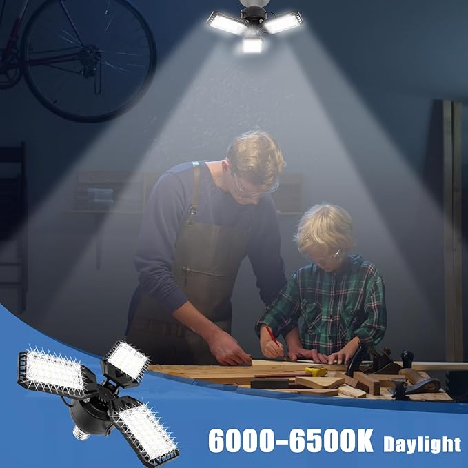 LED Garage Lights 2 Pack -80W, 8000LM 6500K Led Shop Light with 3 Deformable Panels, Basement Barn Light Garage Ceiling Lights, E26 for Garage, Warehouse, Shop, Basement