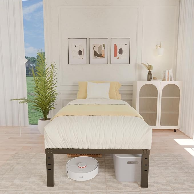 ALDRICH 14 Inch Metal Twin Bed Frame - Single Black Basic Steel Slats Platform, Easy Assembly Heavy Duty Noise Free Bedframes, No Box Spring Needed